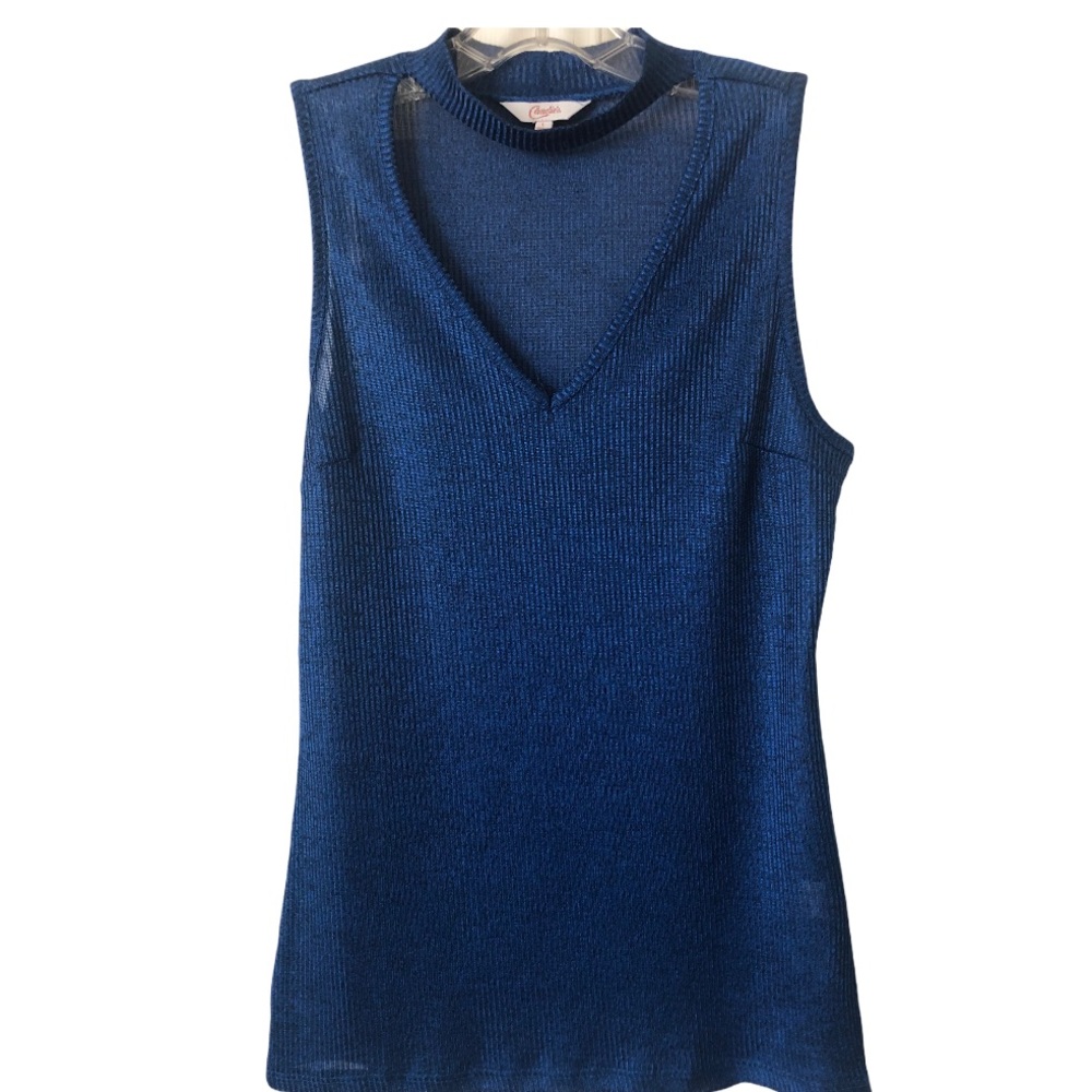 Candie’s Ribbed Sleeveless Choker Tank Royal Blue L